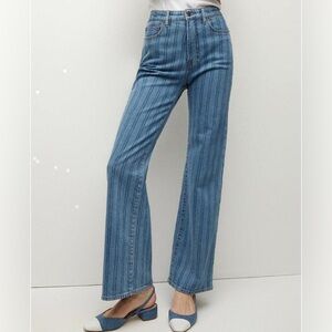 Veronica Beard Crosbie Cropped Wide-Leg Stripe Jeans